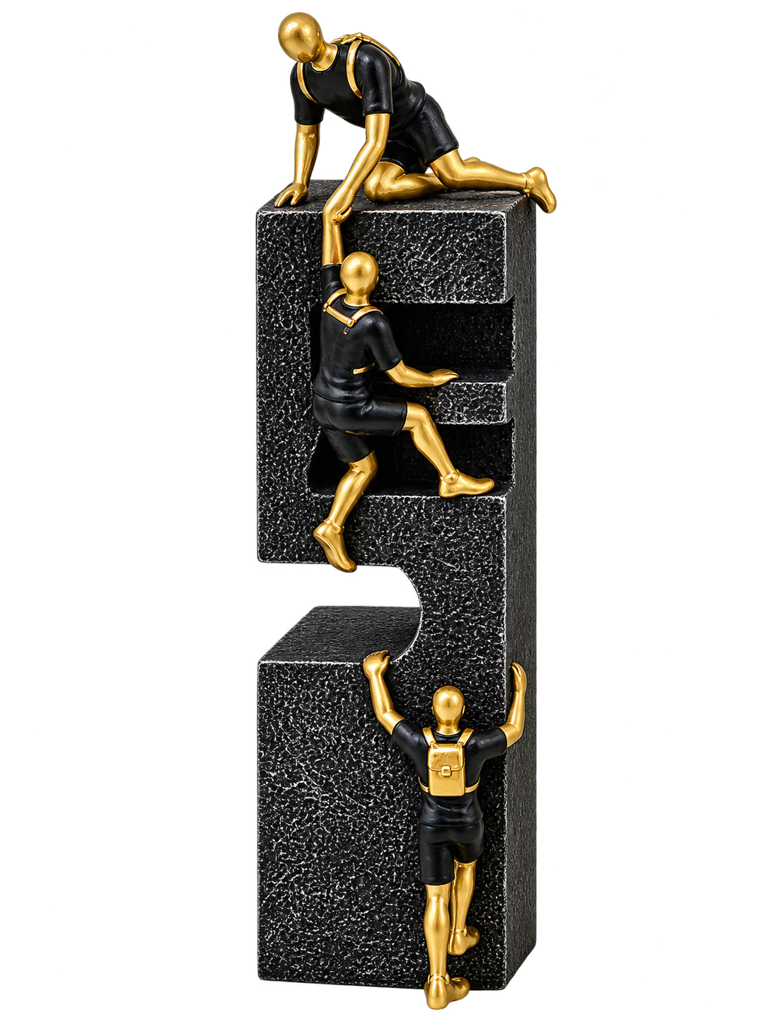 Luxury 3-Person Climbing Man Sculpture – Black & Gold Modern Decorative Showpiece