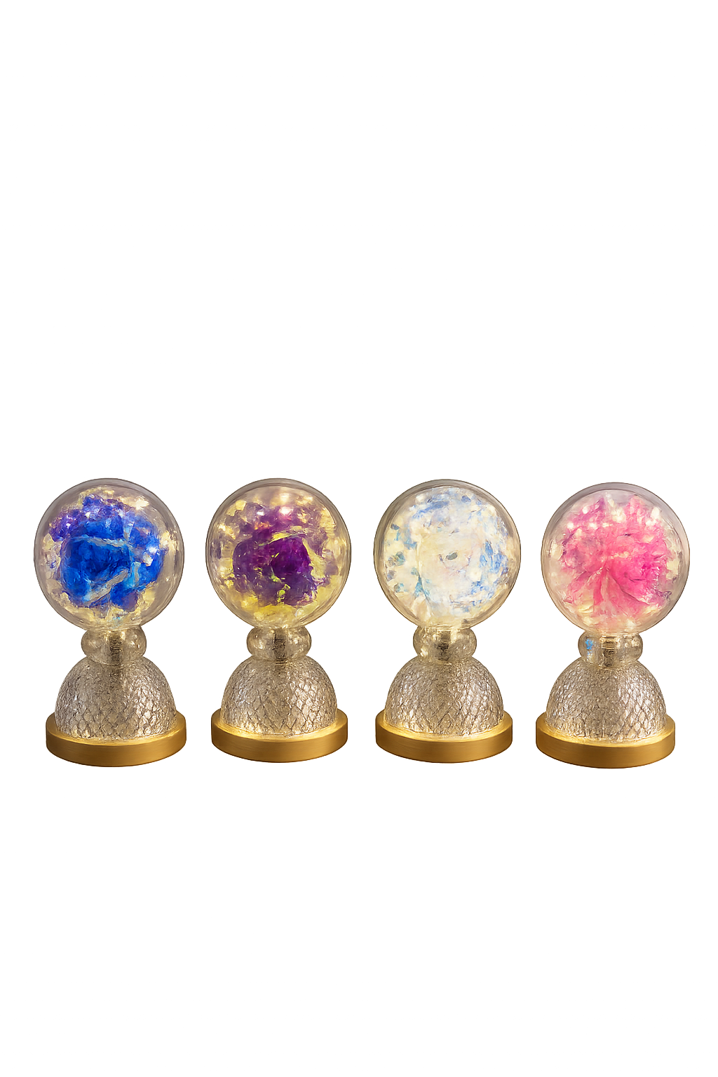 Enchanted Holographic Flower Acrylic Globe Lamp – Luxury Diamond Base LED Night Light