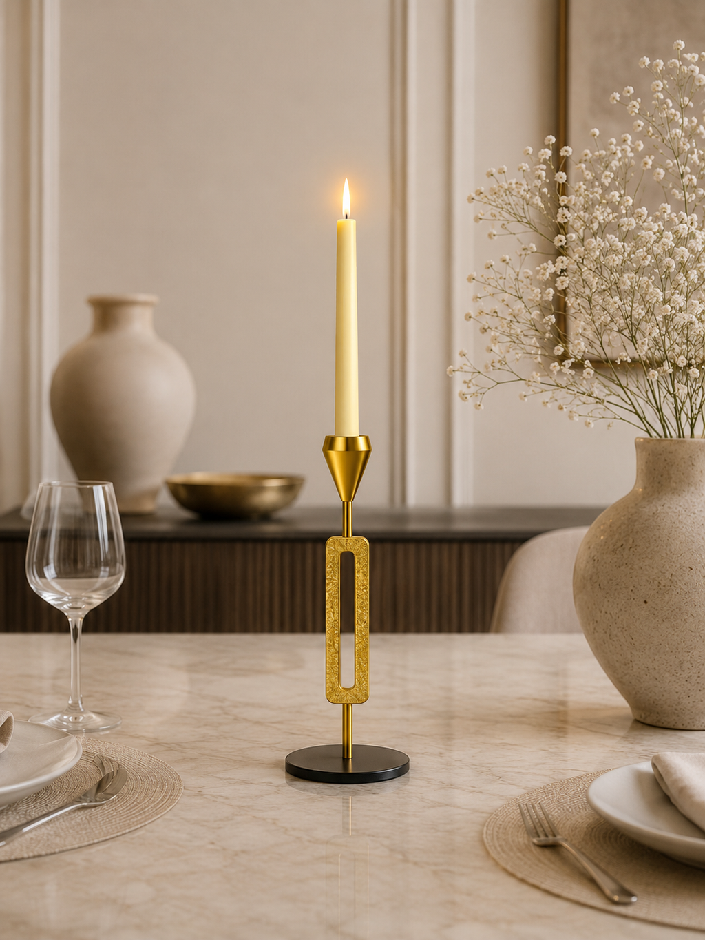 Luxury Gold Metal Candle Holder Set – Modern Decorative Taper Candle Stand (Set of 3)