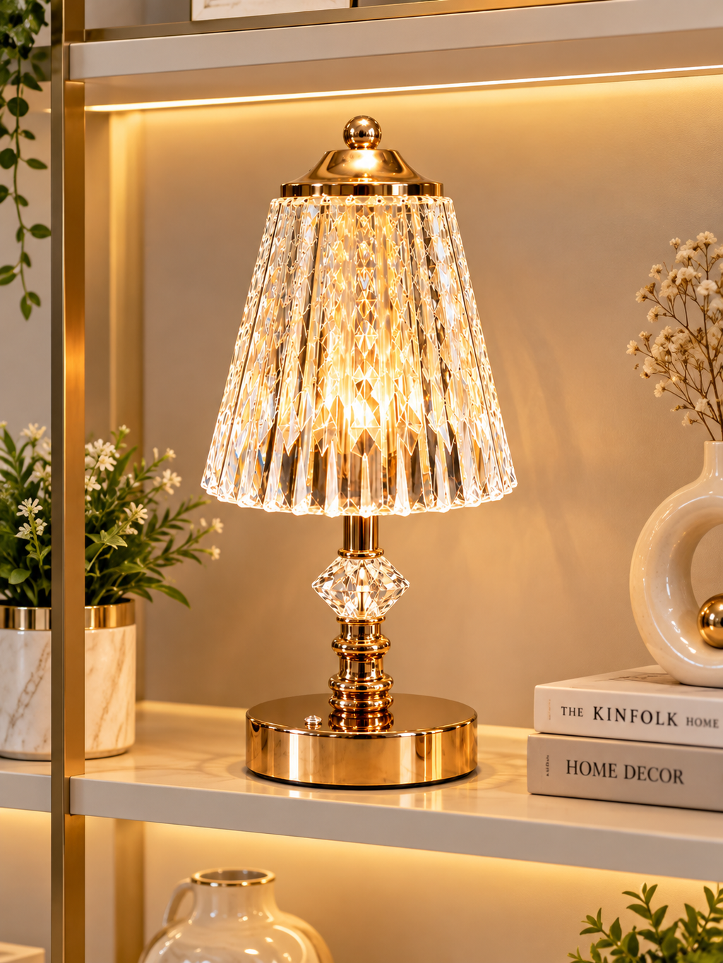 Luxury Crystal & Gold Table Lamp with Acrylic Shade