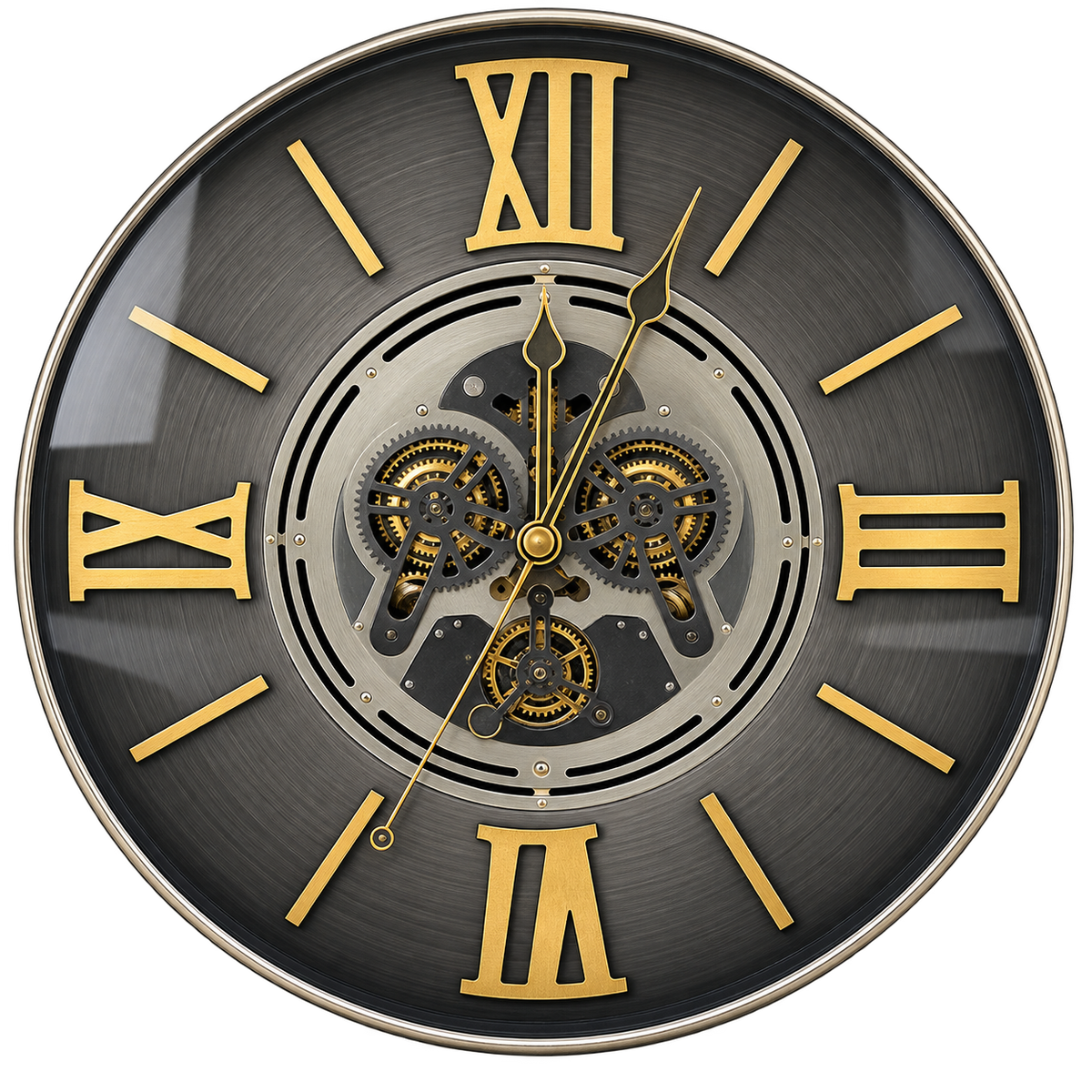Luxury Vintage Skeleton Wall Clock – Black & Gold Roman Numeral Decorative Clock