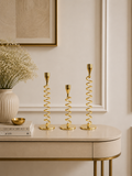 Luxury Gold Spiral Metal Taper Candle Holder Set of 3 – Modern Decorative Candlestick Stand