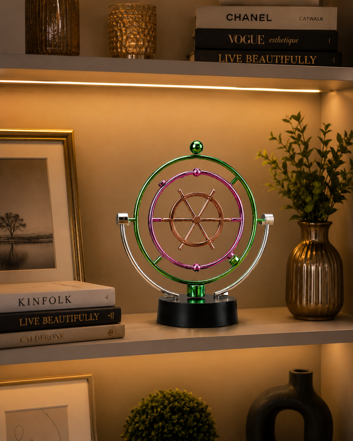 Modern Kinetic Orbital Motion Sculpture – Premium Metal Desk Decor for Home & Office