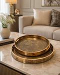 Luxury Gold Round Decorative Serving Tray Set – 2 Piece Metal Display Trays