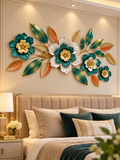 Luxury Teal & Gold Floral Metal Wall Art – Elegant Botanical Decorative Wall Décor