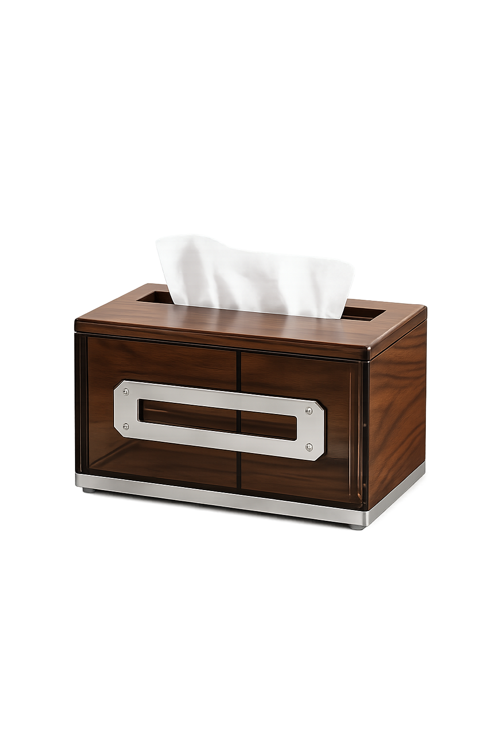 Luxury Wooden Tissue Box Holder with Silver Metal Accent | Decorative Tissue Paper Storage Box for Living Room, Office & Dining Table