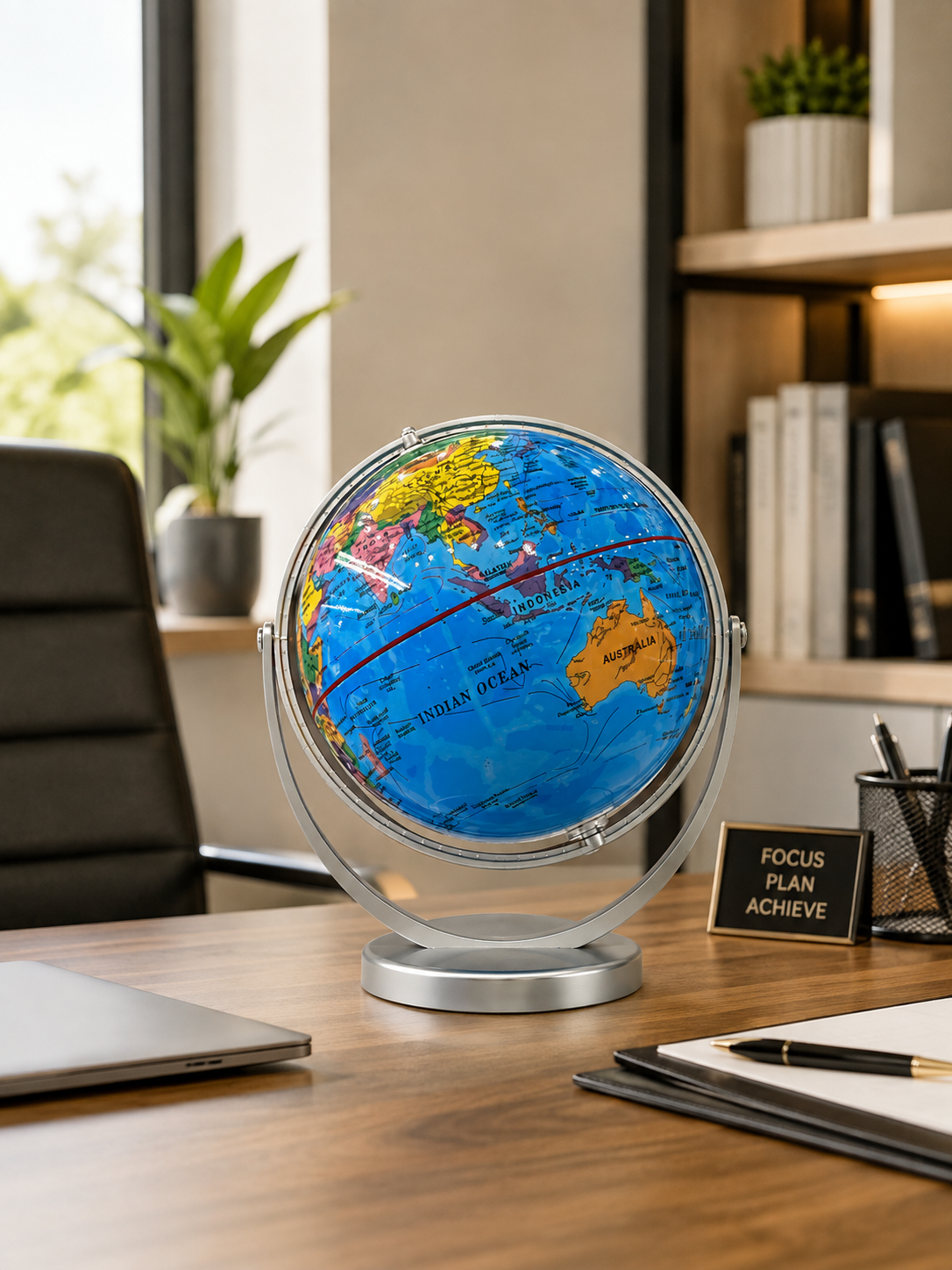 360° Rotating World Globe – Plastic Decorative Globe with Silver Stand | Educational & Office Desk Décor