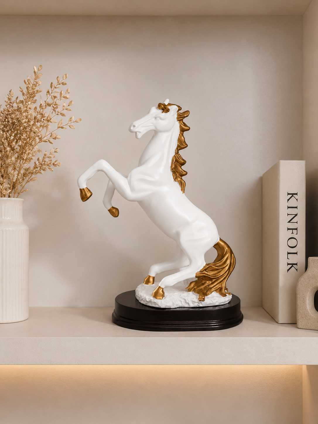Luxury White & Gold Rearing Horse Decorative Sculpture