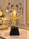 Luxury Gold Crystal Floral Candle Holder – Elegant Leaf Design with Black Base