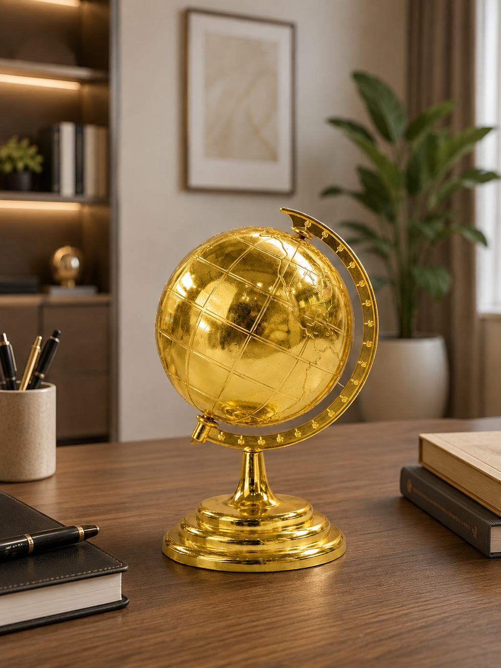 Luxury Golden Rotating Globe – Elegant Decorative World Globe for Home & Office | Premium Tabletop Décor