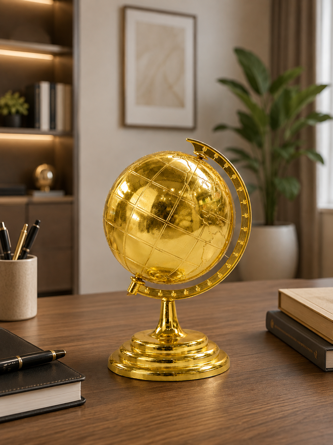 Luxury Golden Rotating Globe – Elegant Decorative World Globe for Home & Office | Premium Tabletop Décor