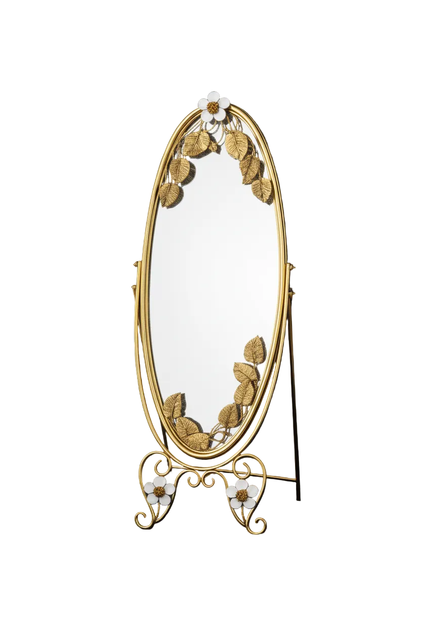 Luxury Gold Floral Standing Floor Mirror | Oval Full-Length Decorative Mirror