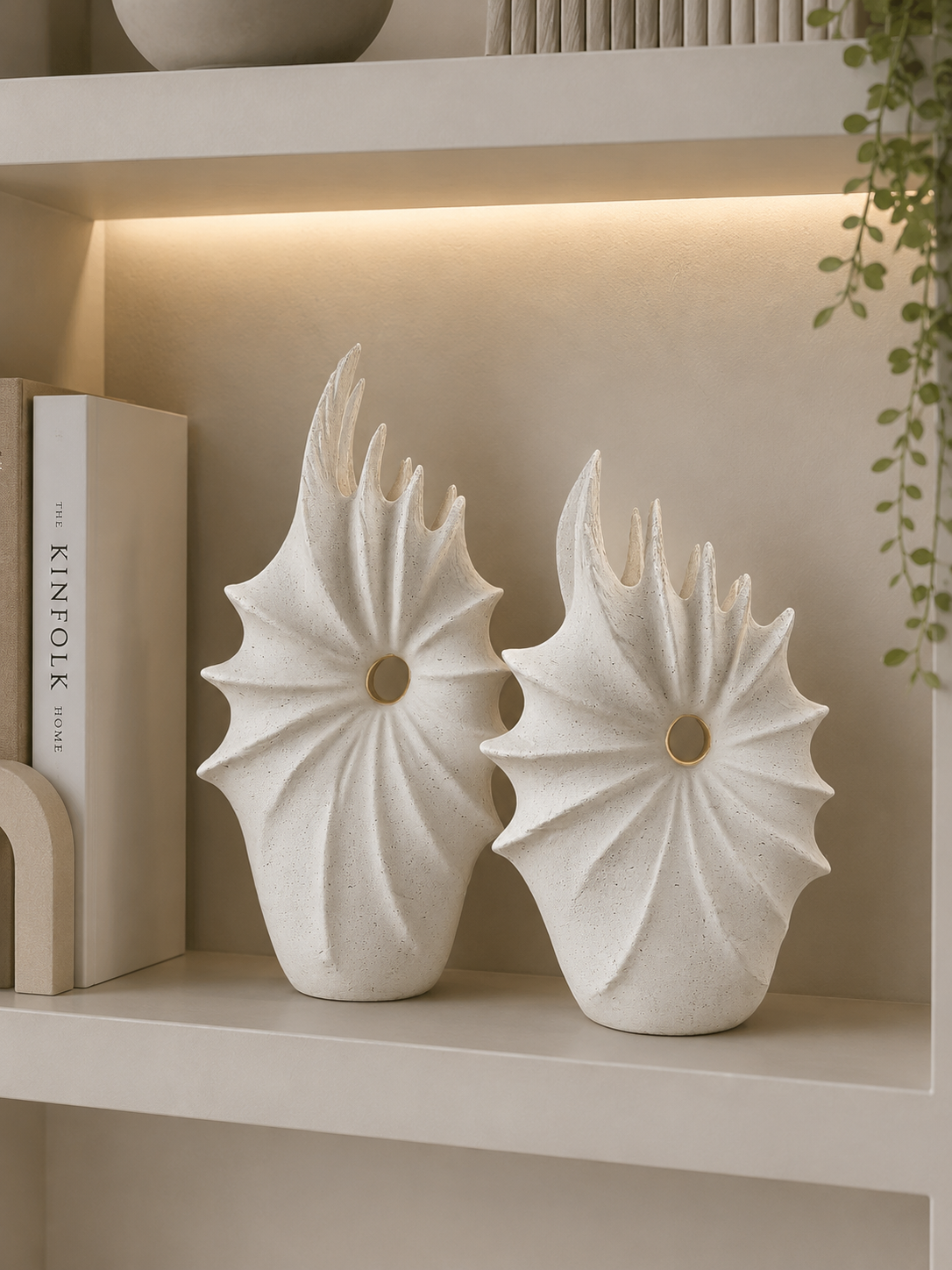 Modern White Abstract Decorative Vase Set of 2 | Luxury Resin Flower Vases for Living Room & Home Decor