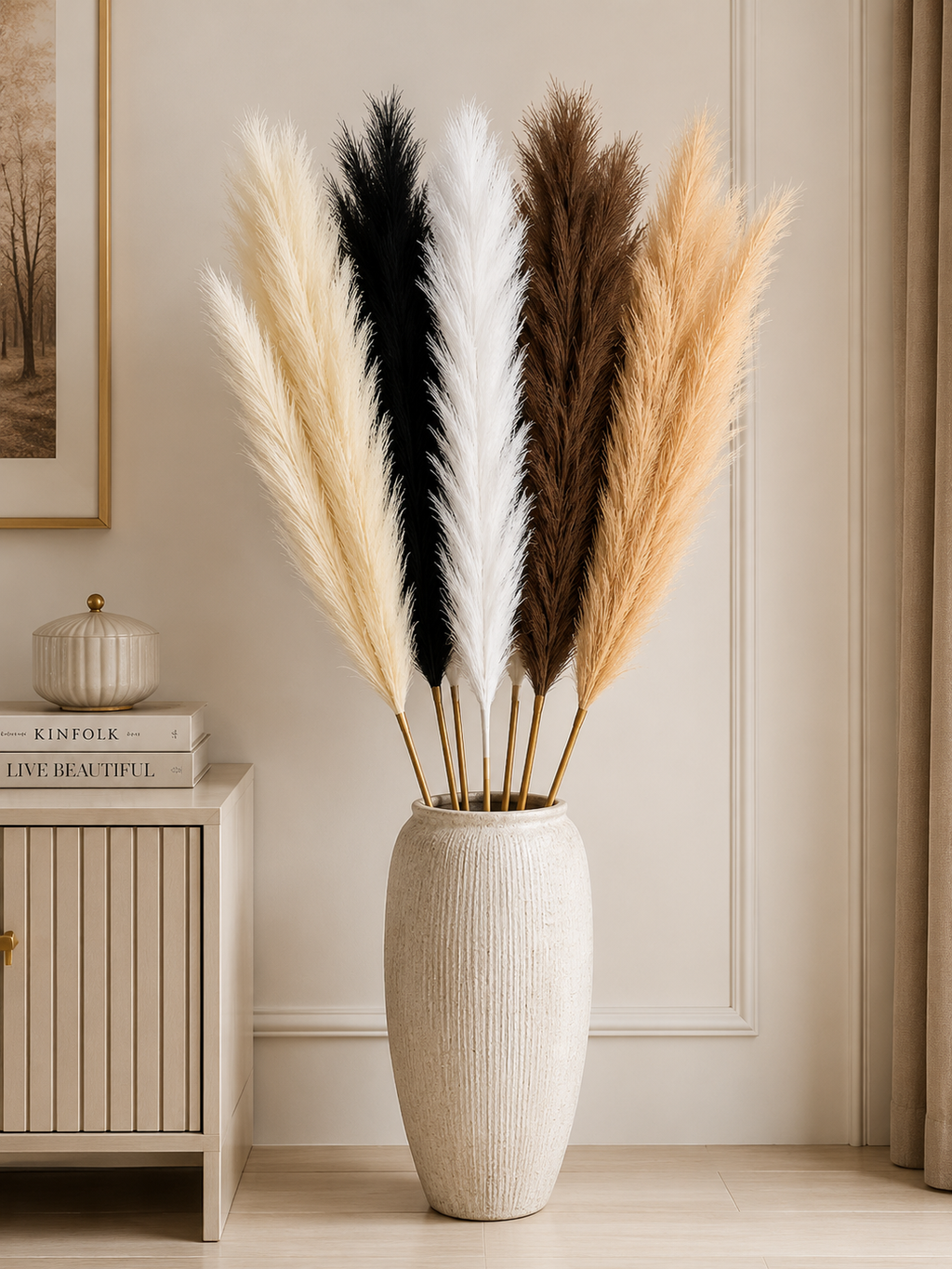 Artificial Pampas Grass Stems| Luxury Faux Decorative Vase Fillers