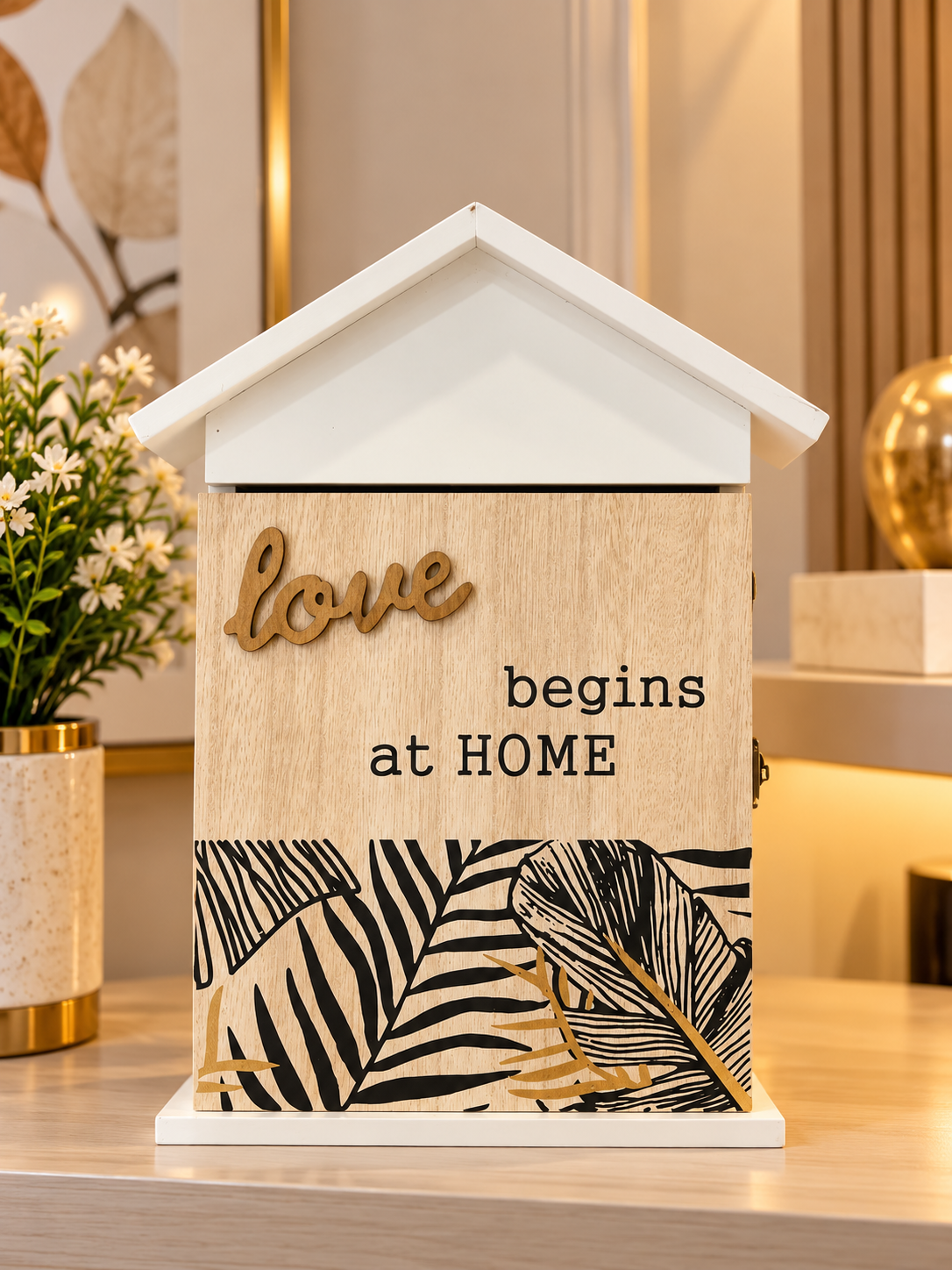 Elegant “Love Begins at Home” Wooden Decorative House Display