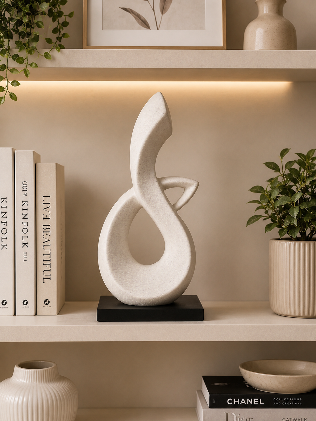 Modern Abstract Infinity Decorative Sculpture with Black Base
