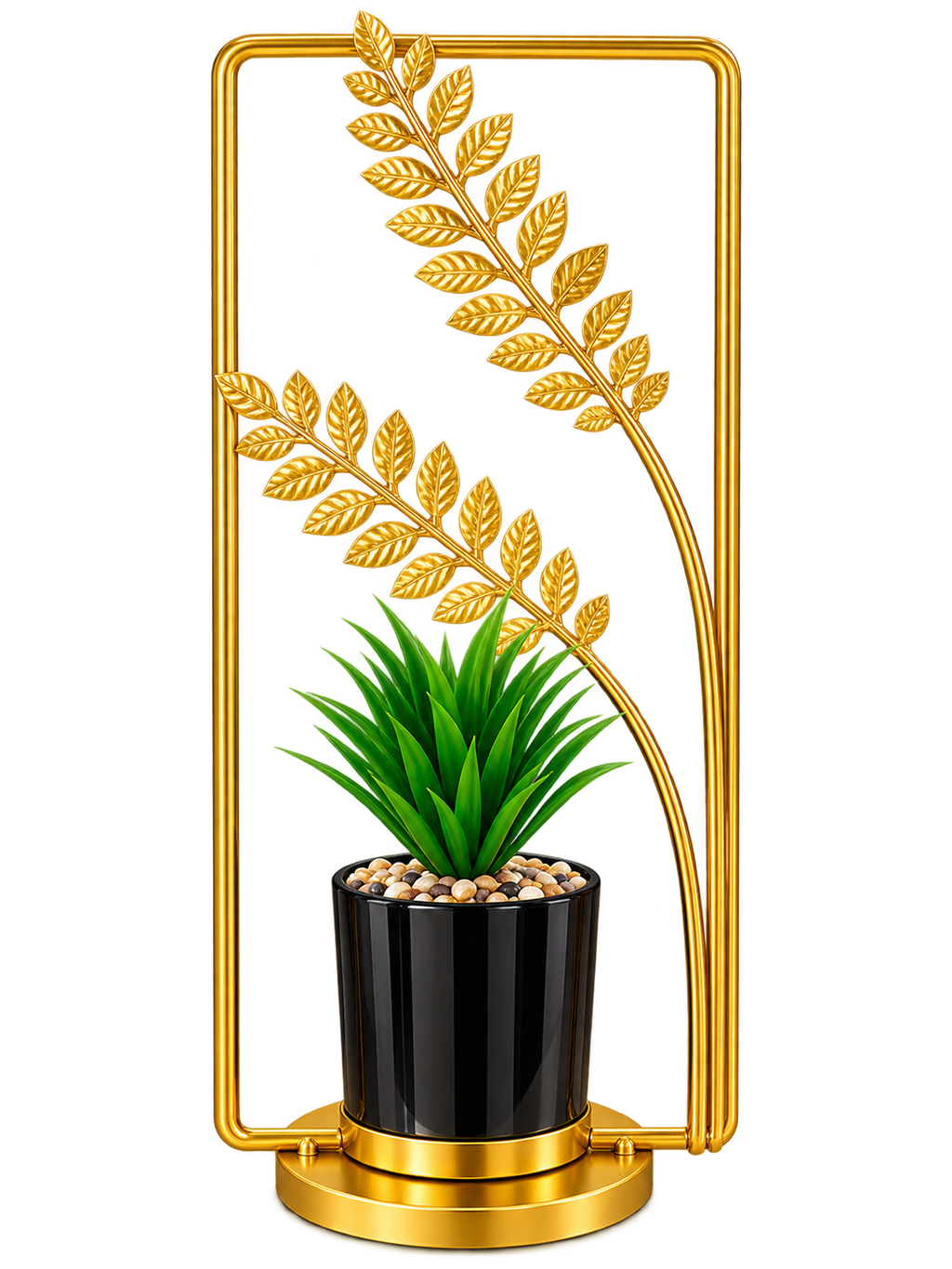 Luxury Gold Leaf Planter Stand with Black Pot – Elegant Decorative Plant Stand