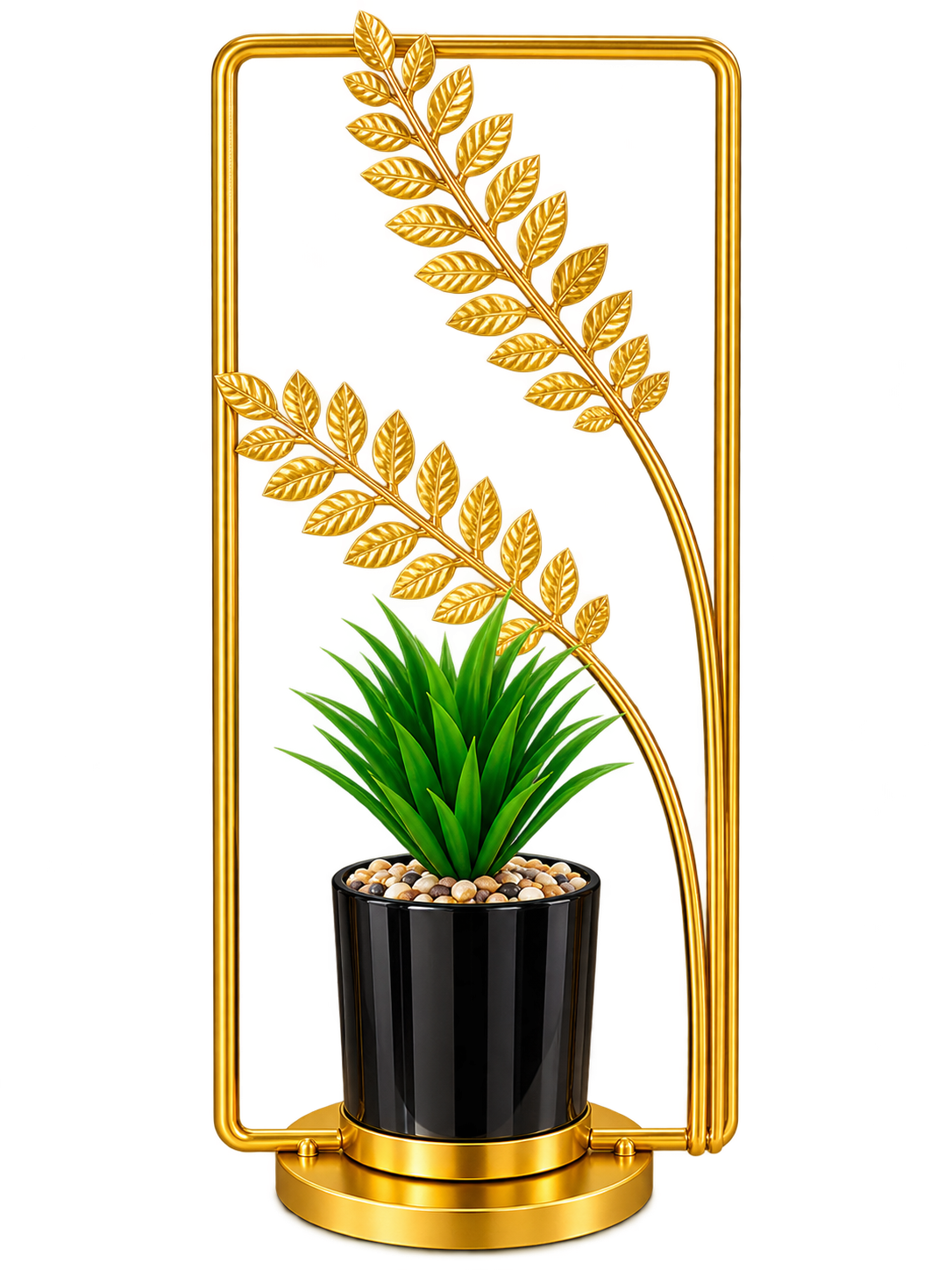 Luxury Gold Leaf Planter Stand with Black Pot – Elegant Decorative Plant Stand