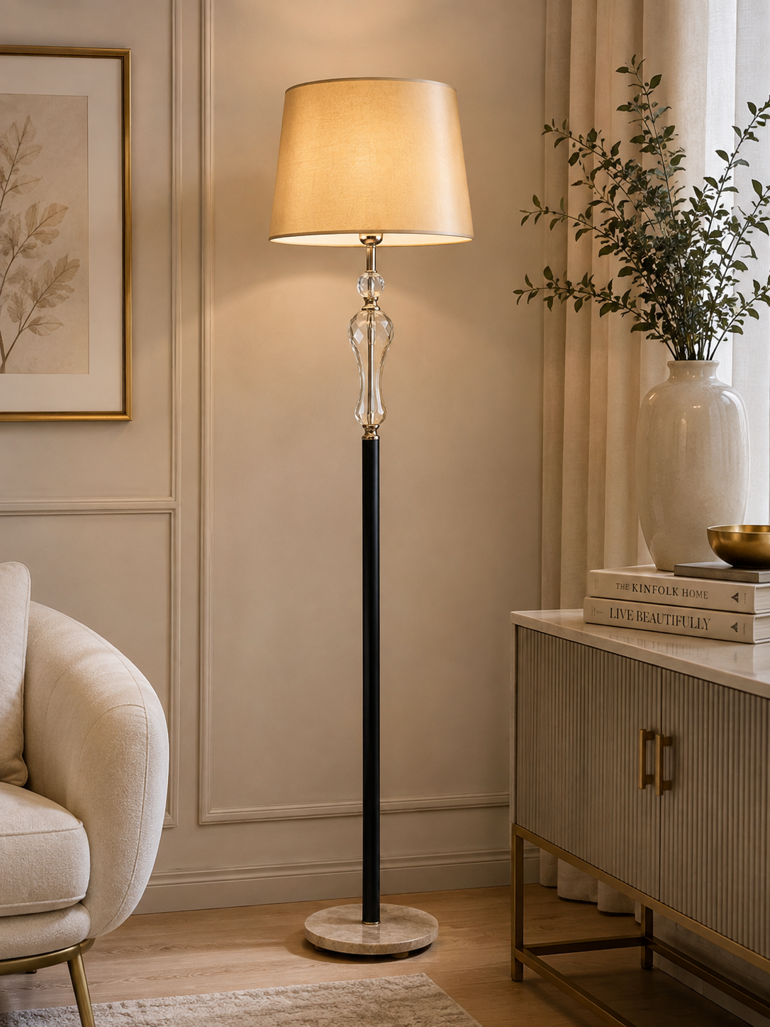 Modern Floor Lamp with Fabric Shade | Luxury Standing Lamp for Living Room & Bedroom