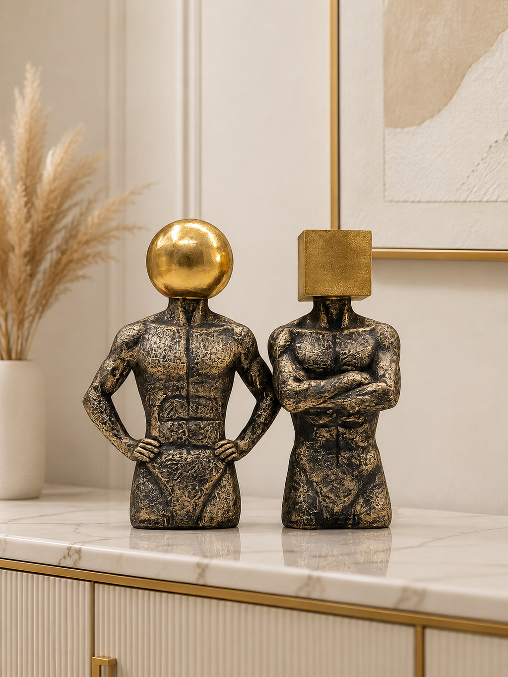Modern Abstract Thinker Sculpture Set – Geometric Head Resin Showpieces for Home & Office Décor (Set of 2)