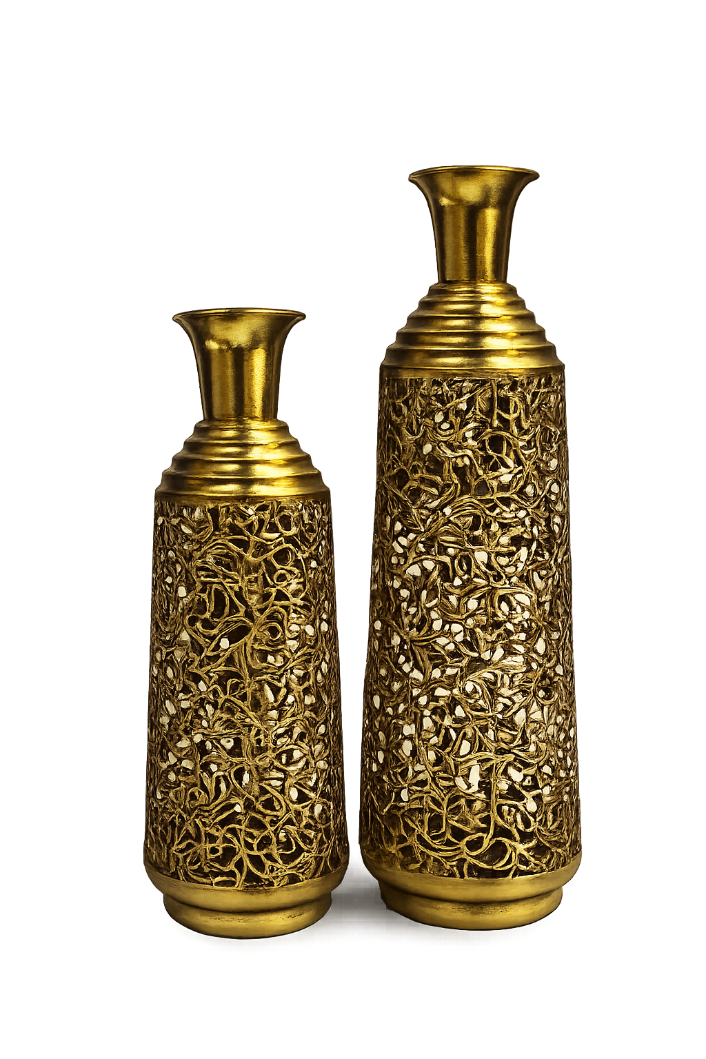 Luxury Gold Decorative Floor Vase Set (2 Pieces) | Modern Metal Flower Vases | Home Décor