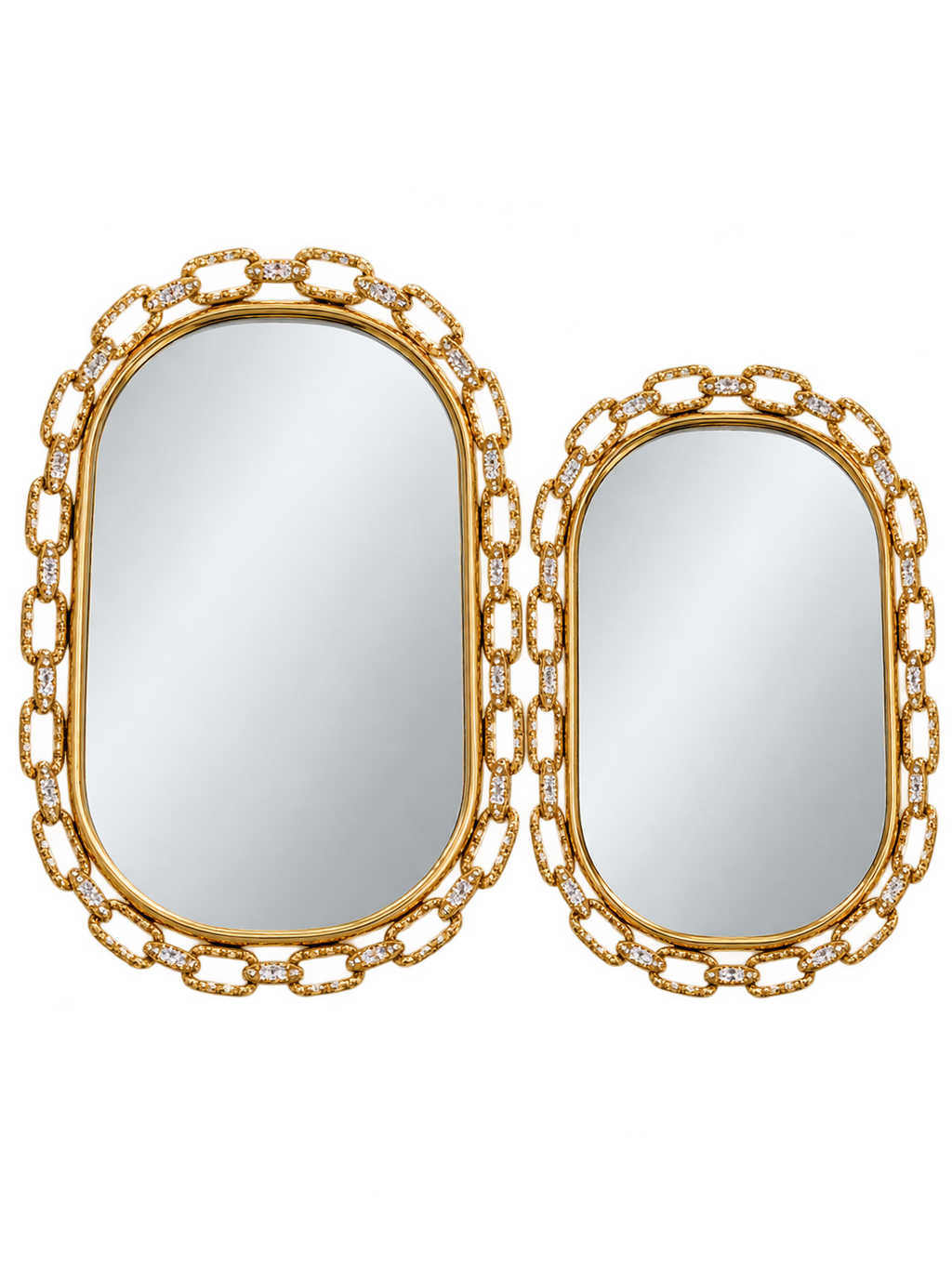 Luxury Gold Chain-Link Mirrored Tray Set of 2 – Elegant Decorative Vanity & Serving Trays