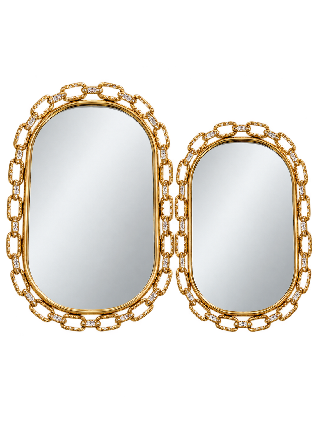 Luxury Gold Chain-Link Mirrored Tray Set of 2 – Elegant Decorative Vanity & Serving Trays