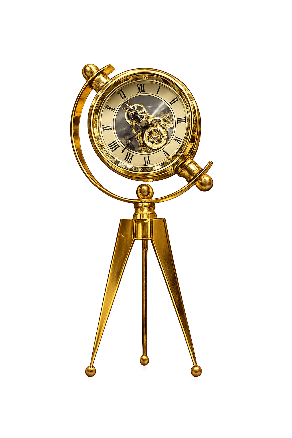 Luxury Vintage Gold Tripod Table Clock | Decorative Skeleton Desk Clock