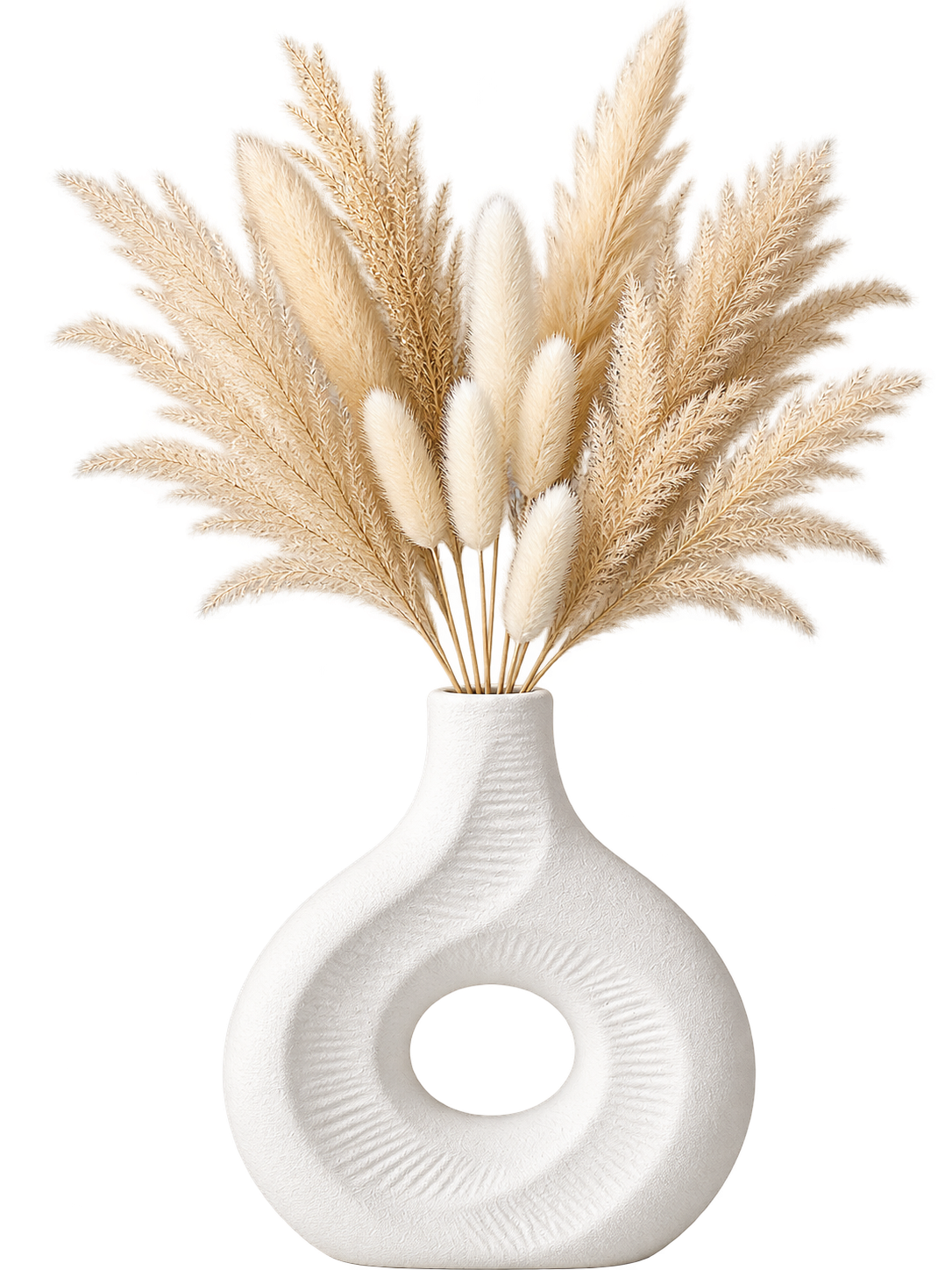 Modern White Textured Ceramic Vase with Circular Cut-Out Design