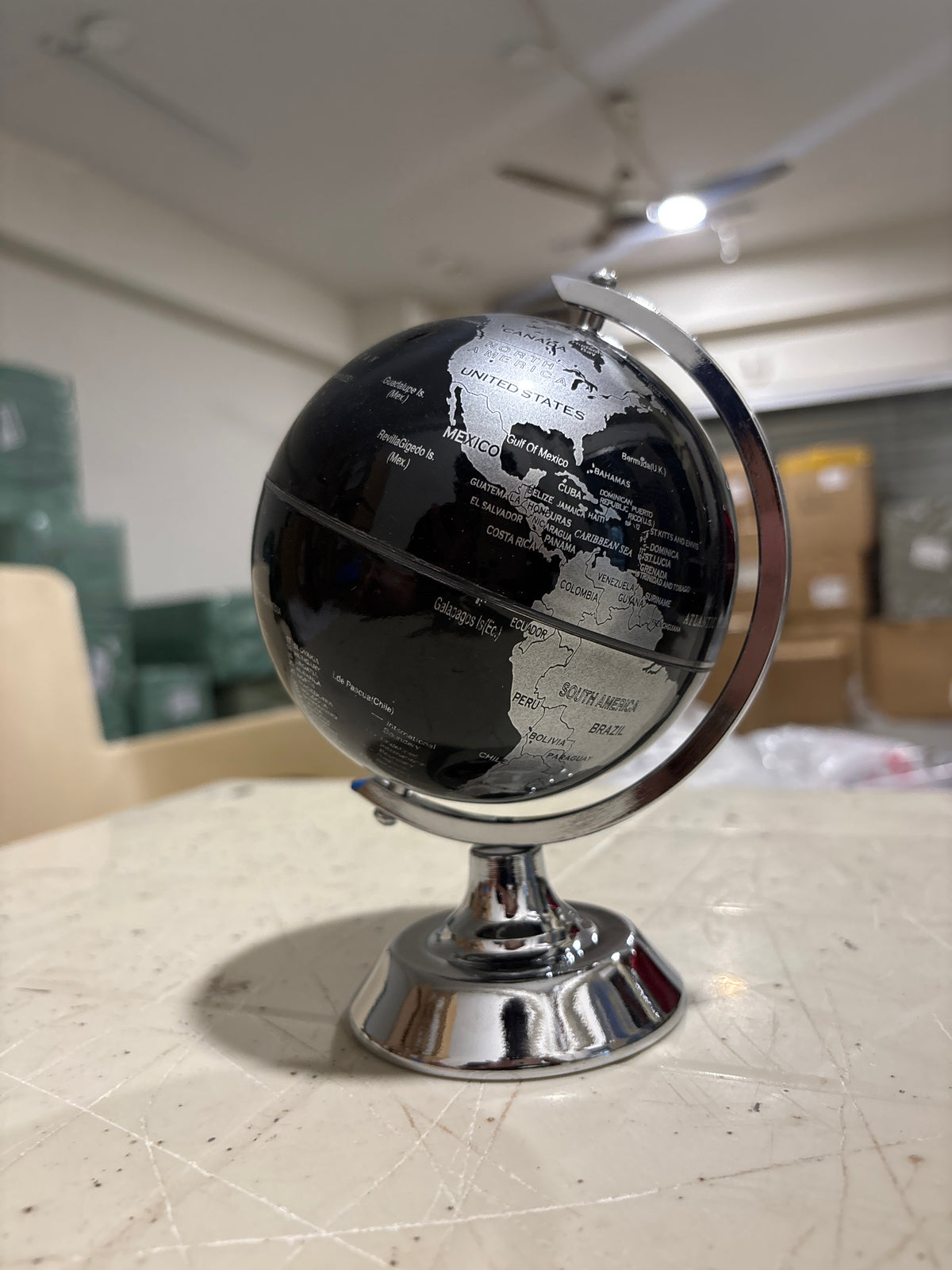 Luxury Black & Gold World Globe with Chrome Stand – Decorative Tabletop Globe