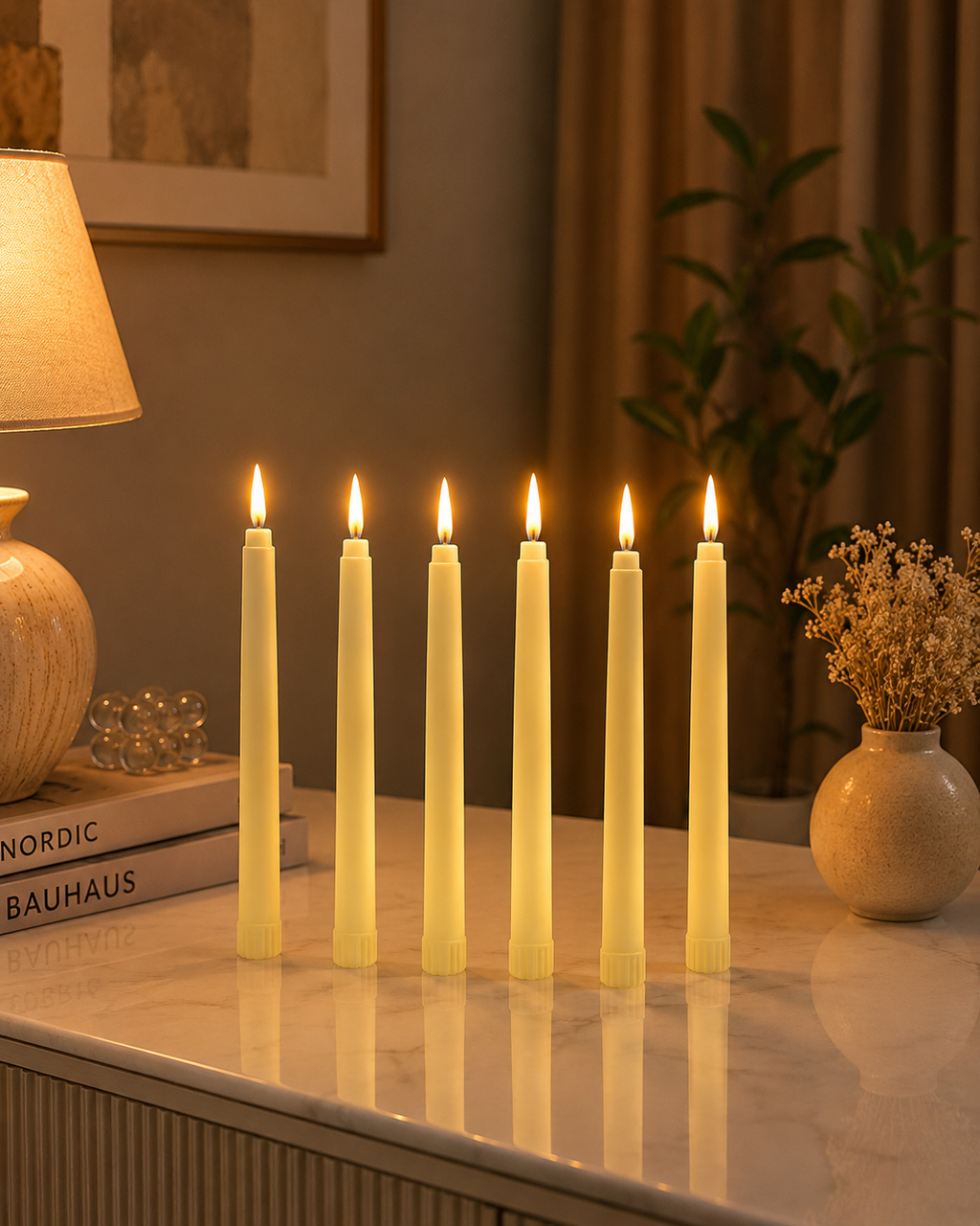 LED Flameless Taper Candle – Battery Operated Flickering Dinner Candle | Warm White Decorative Candle Light