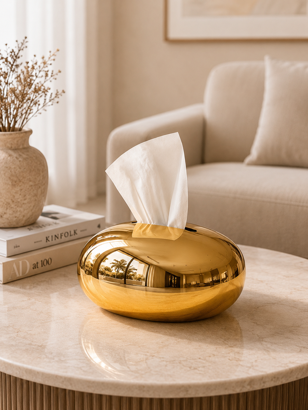 Luxury Pebble Tissue Box Holder | Modern Decorative Tissue Case | Premium Glossy Home & Office Tissue Organizer
