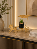 Luxury Gold Horse Carriage Metal Planter with Decorative Canopy