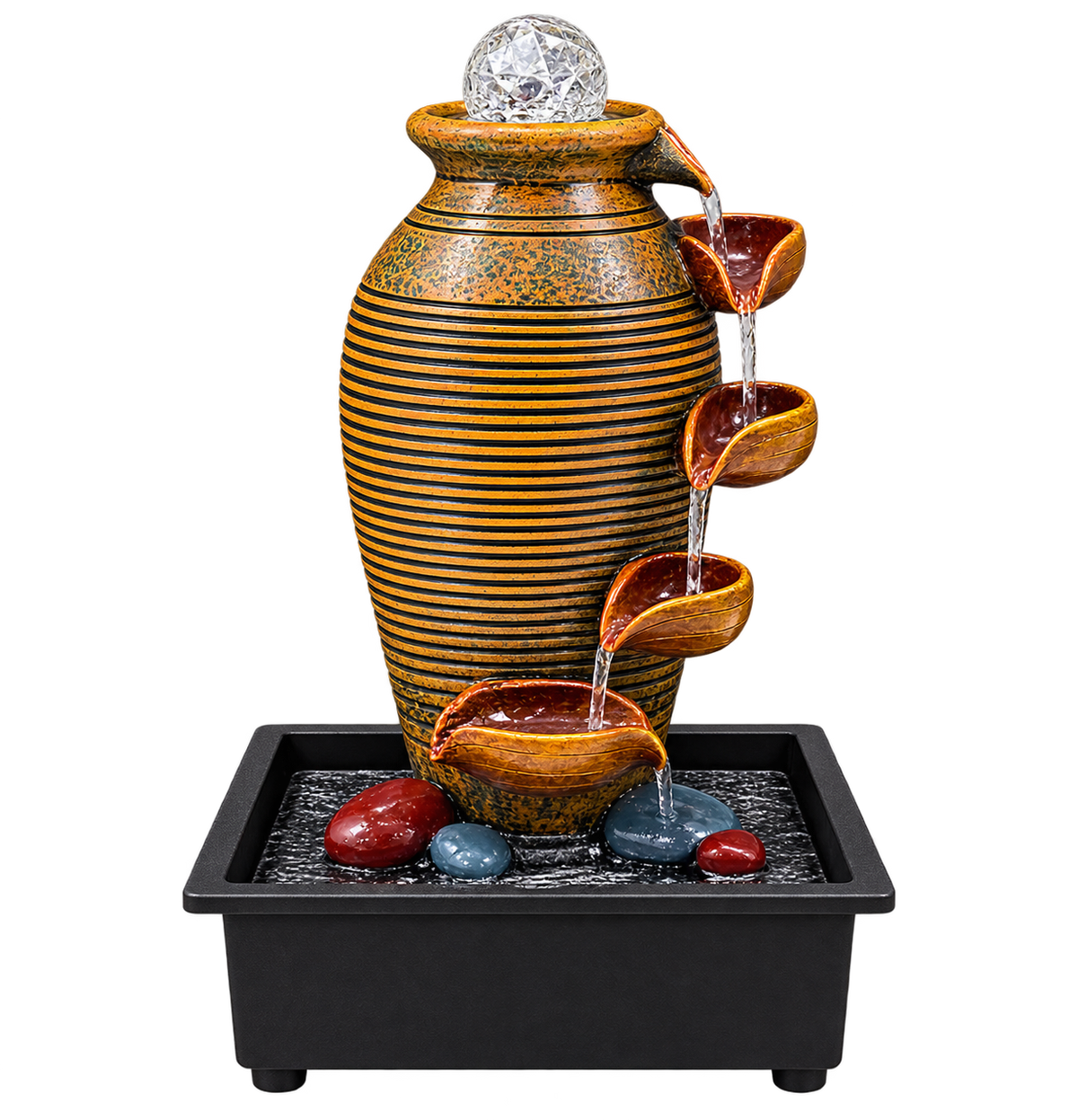 uxury Golden Decorative Water Fountain with Cascading Bowls & Crystal Ball