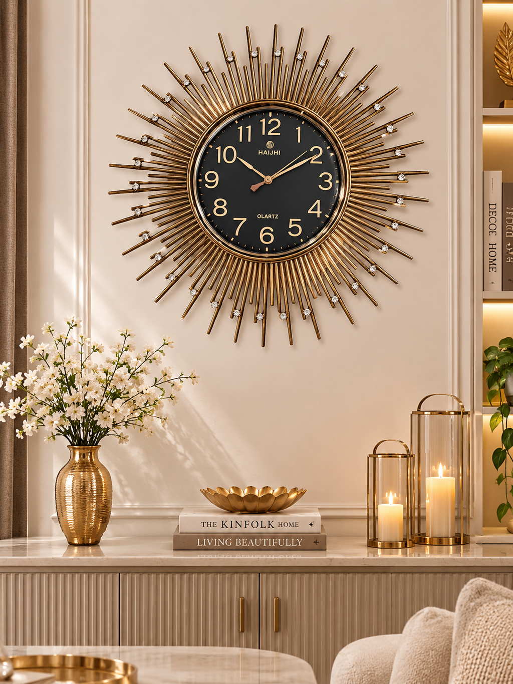 Luxury Gold Sunburst Wall Clock | Modern Silent Decorative Wall Clock | Home Décor