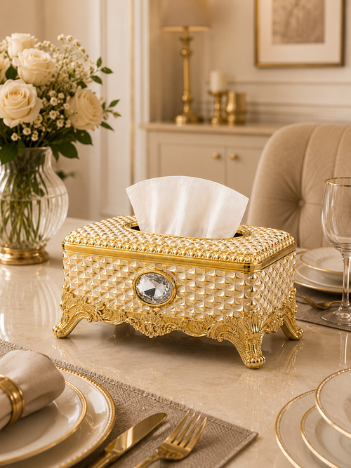 Decorative Gold Tissue Case | Premium Tabletop Tissue Organizer