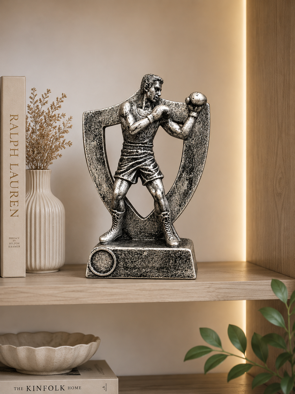 Boxing Champion Trophy Sculpture | Resin Sports Award Statue | Motivational Home & Office Décor