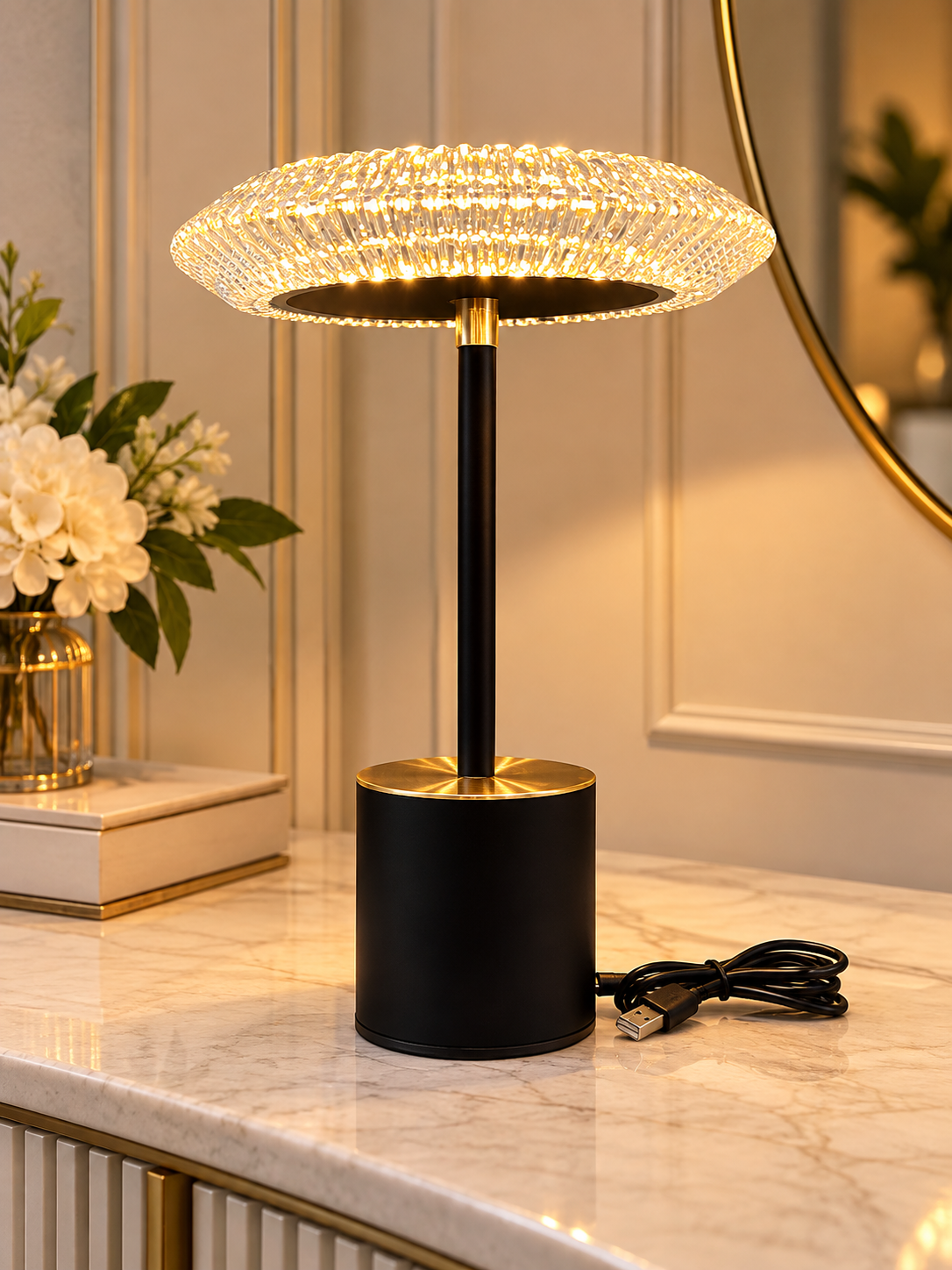 Luxury acrylic LED Table Lamp – Black & Gold Modern Decorative Lamp