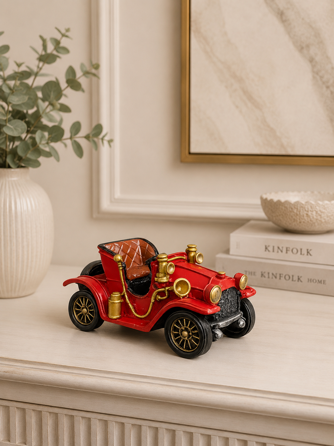 Vintage Red Classic Car Decorative Showpiece | Retro Resin Antique Car Home Décor
