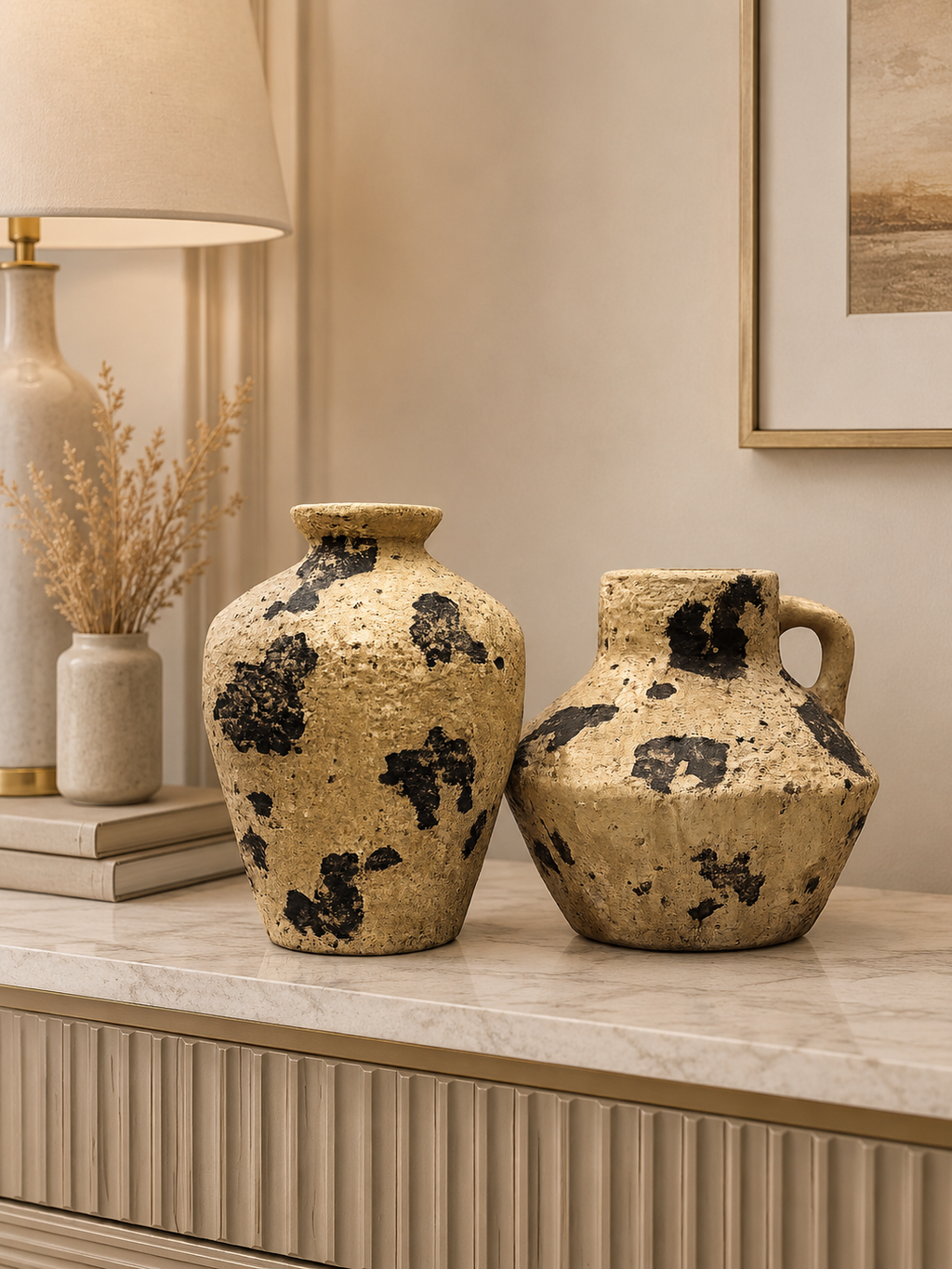 Rustic Textured Ceramic Vase Set – Modern Decorative Flower Vases for Home Décor (Set of 2)