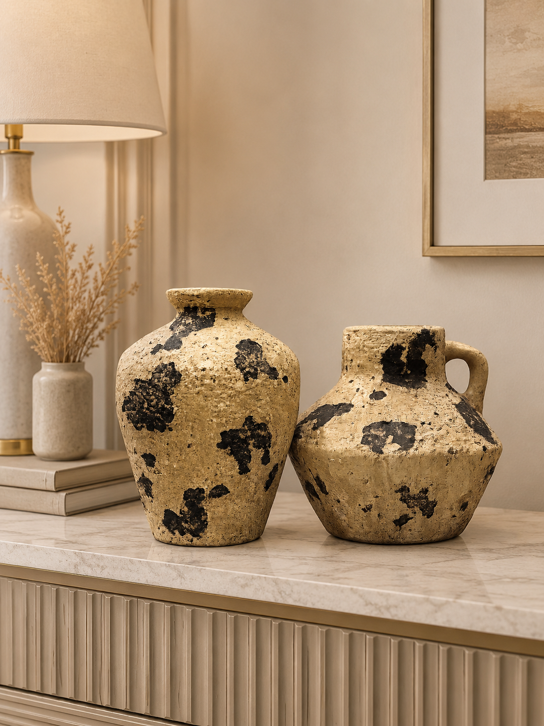 Rustic Textured Ceramic Vase Set – Modern Decorative Flower Vases for Home Décor (Set of 2)