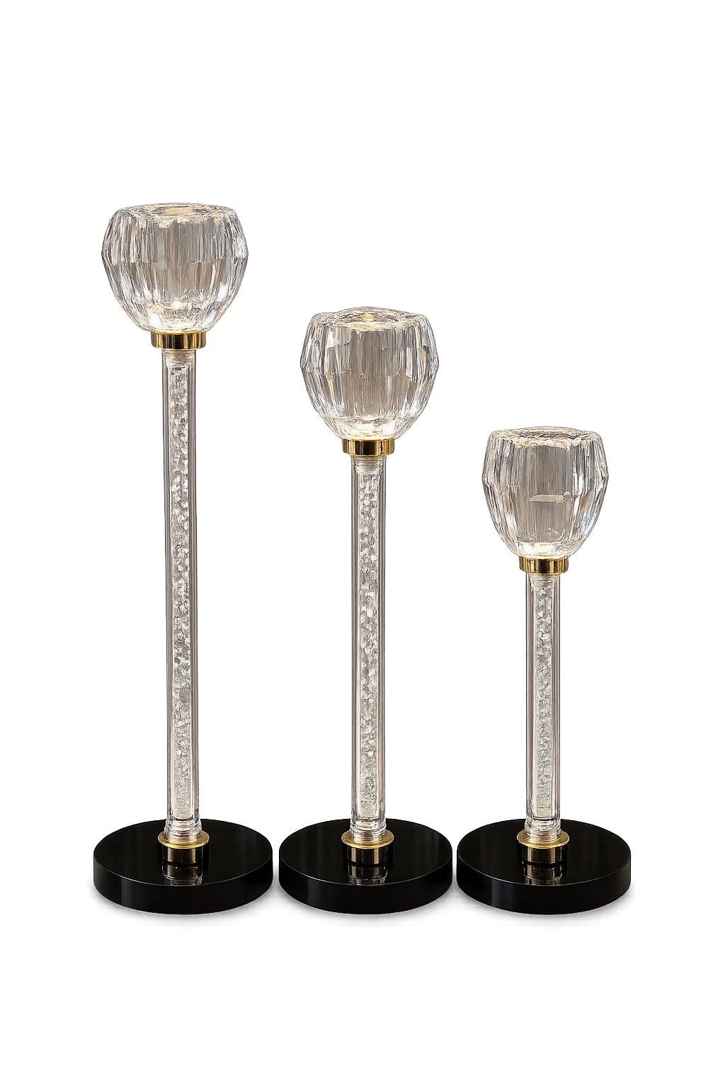 Luxury Crystal Candle Holder Set of 3 – Modern Glass & Metal Taper Candle Stand Set