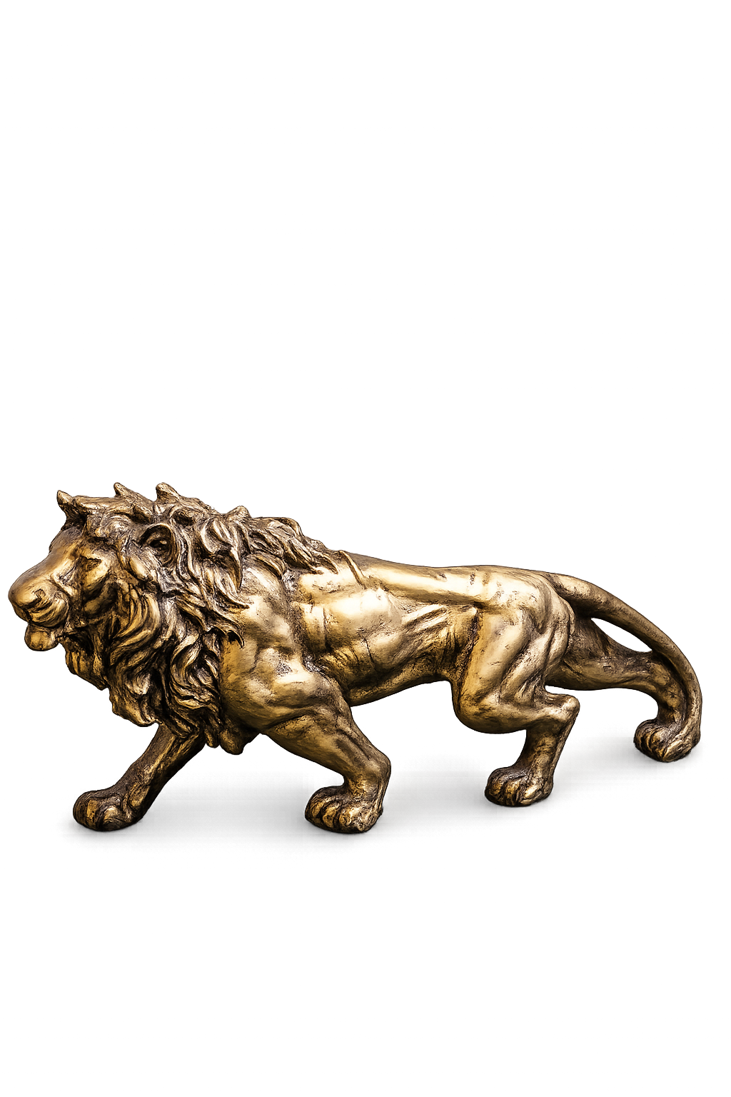 Luxury Walking Lion Sculpture | Gold Resin Animal Statue | Modern Tabletop Home Décor