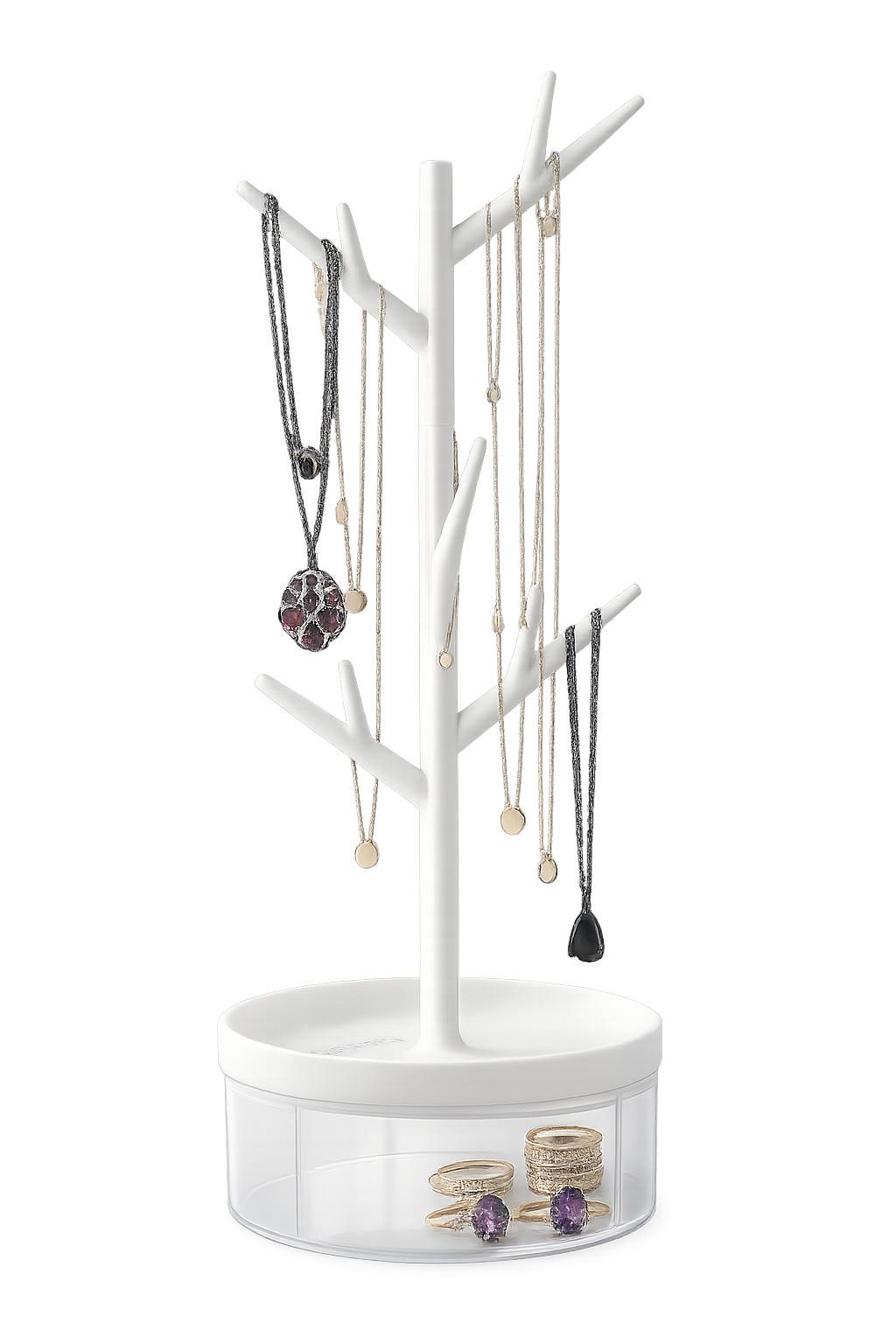 360° Rotating Tree Jewelry Organizer with Storage Tray | Necklace, Ring, Earring & Bracelet Holder Stand