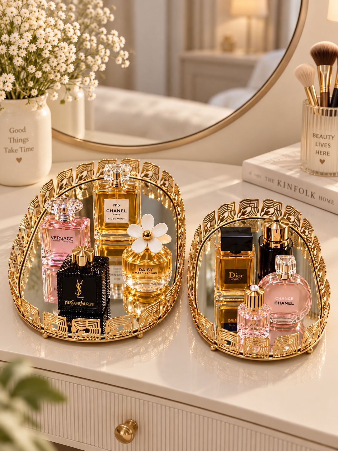 Luxury Gold Geometric Mirrored Decorative Tray Set of 2