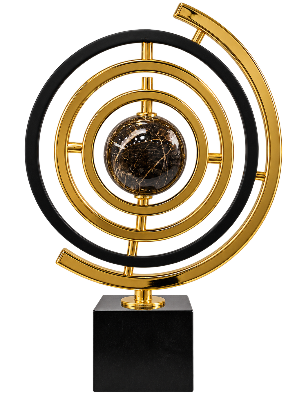 Luxury Gold & Black Geometric Decorative Sculpture – Modern Tabletop Ornament