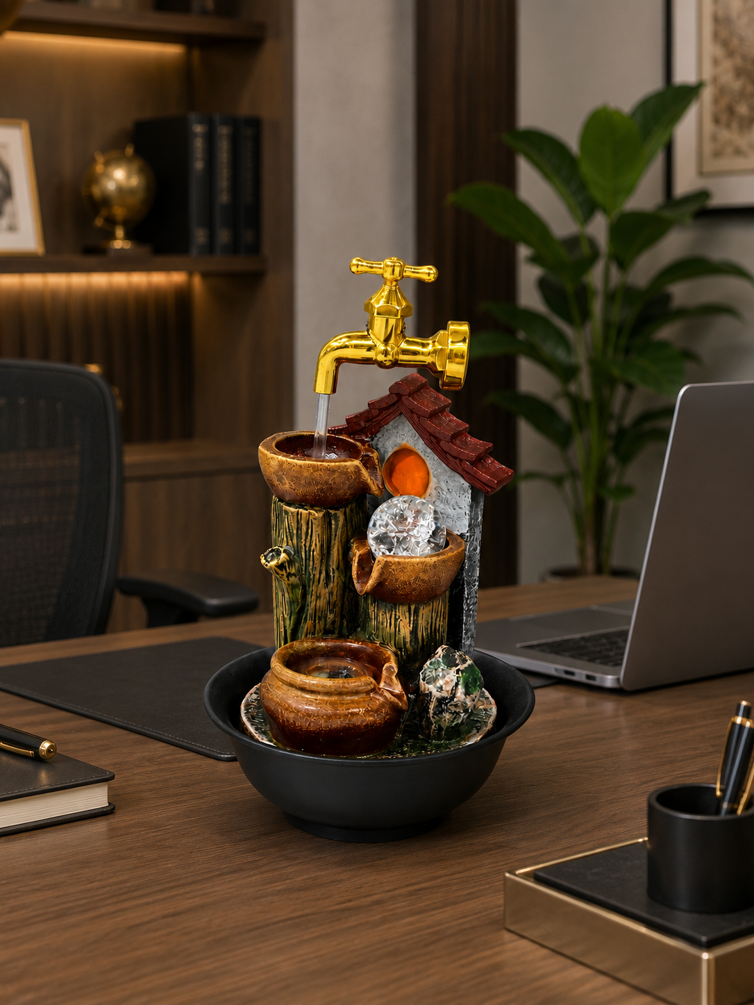 Luxury Tap Waterfall Tabletop Fountain with Decorative Bowls