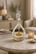 Luxury White & Gold Decorative Bakhoor Burner with Crystal Handle | Traditional Incense Burner | Islamic Home Décor