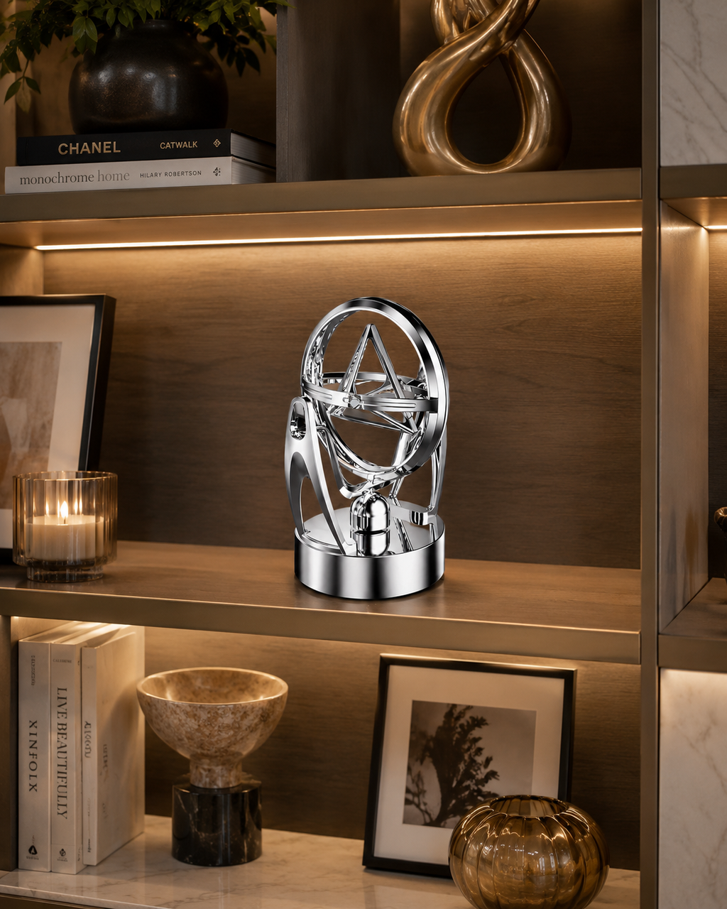 Electric Orbital Motion Sculpture – Premium USB Powered Kinetic Desk Decor (Silver)