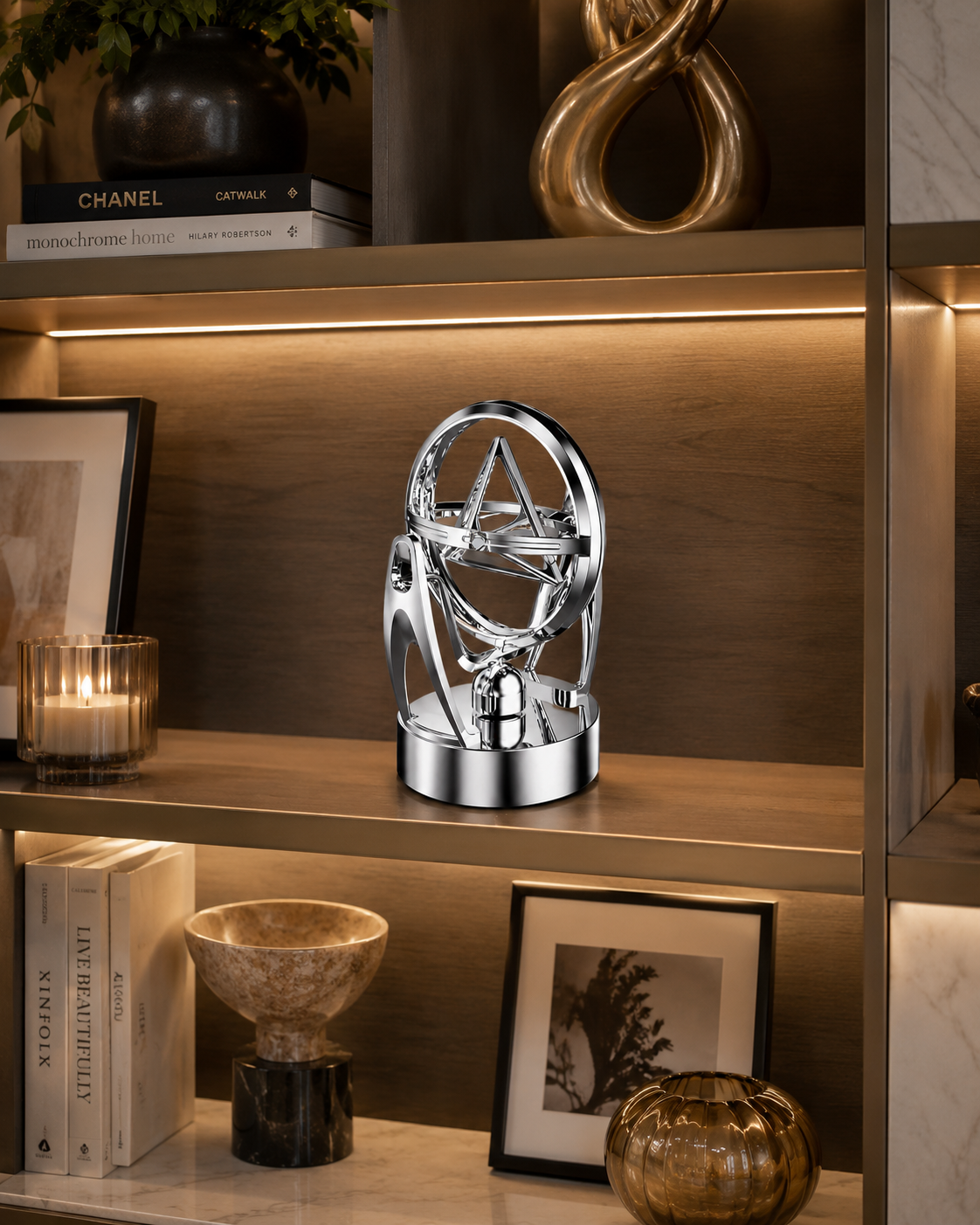 Electric Orbital Motion Sculpture – Premium USB Powered Kinetic Desk Decor (Silver)